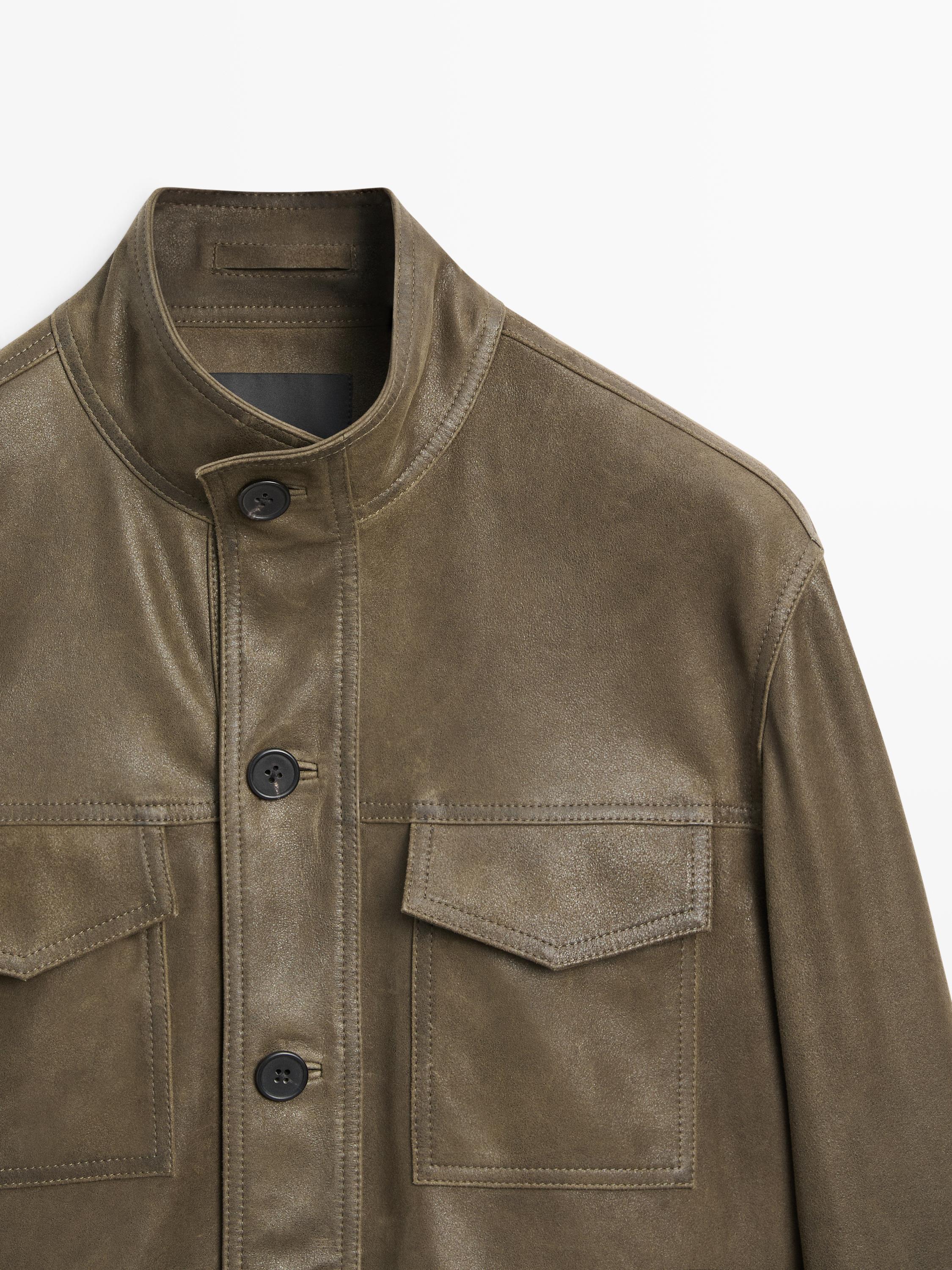 Veste en cuir caprin effet usé